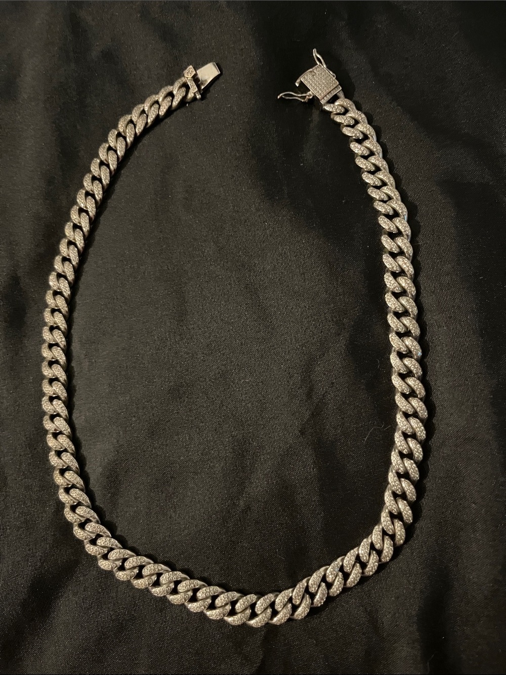 Paved Cuban Link Necklace - Silver Tone With Rhinestone